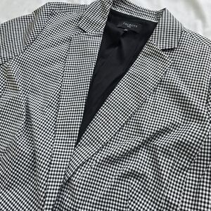 Talbots Plus Black White Gingham Blazer 16W Classic One Button Jacket